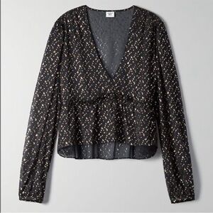 Sunday Best Jinx Blouse - Black Sheer Cropped Blouse With Gold Flecks - Size S